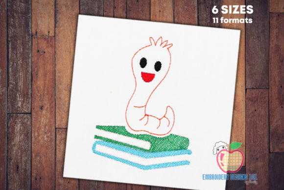 Review: Cartoon Worm on Book Embroidery Design