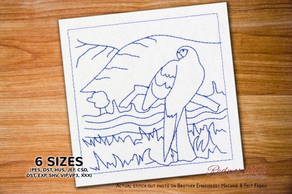Review: Colorful Scarlet Macaw Redwork for Craft Fairs