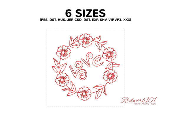 Reviewing Flower Frame with Love Text Redwork